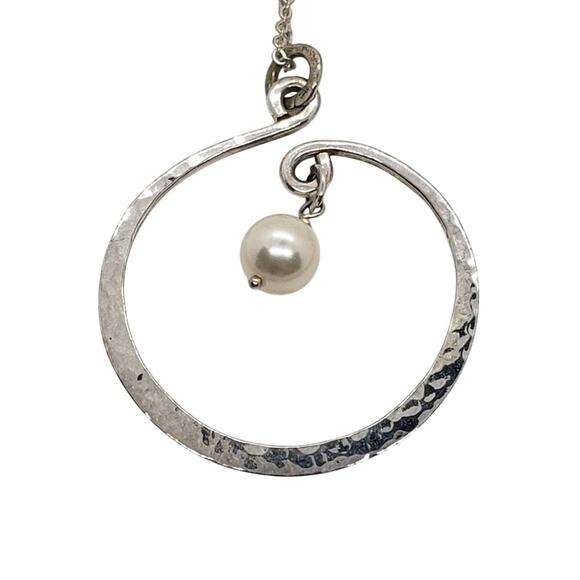 Blue Sky Necklace Earrings Faux Pearl Set Hammered Sterling Silver Gift Box - Picture 2 of 8